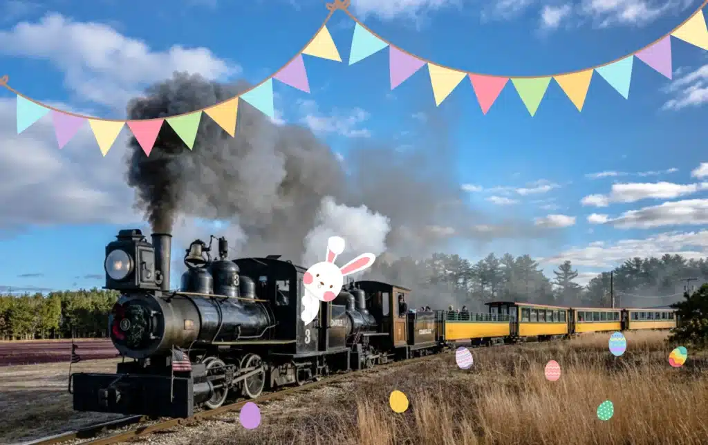 Easter Bunny Driving the Edaville Easter Train