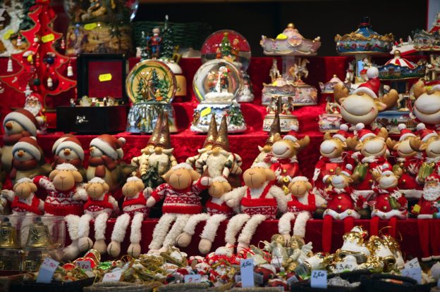 close up details of christmas markets. Christmass tree decorations. Vienna, Austria